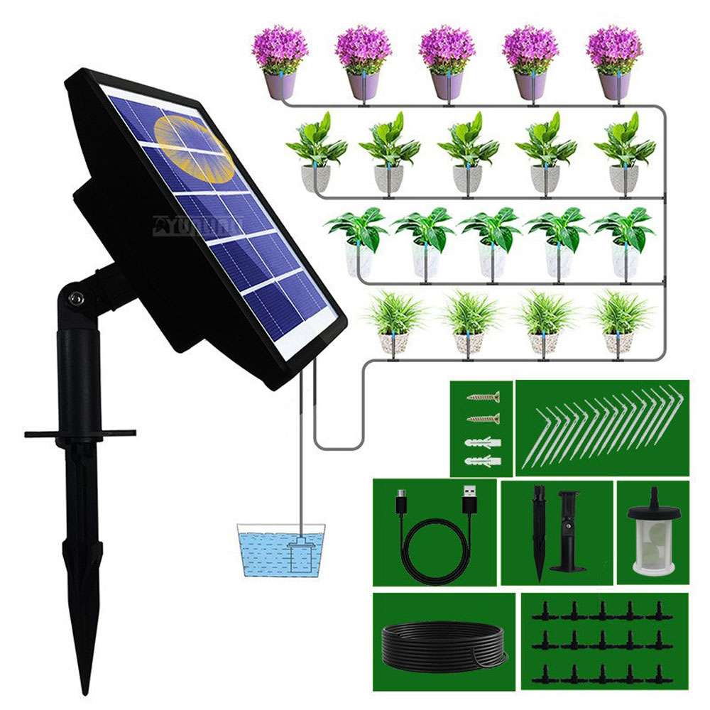 Solar Drip Irrigation Kit Garden - Kit Semprotan Mikro, Sistem Penyiraman Otomatis